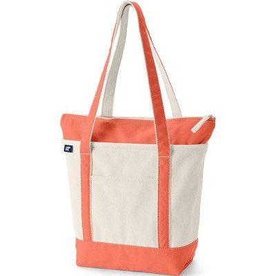 Lands' End Zip Top Long Handle Canvas Tote Bag