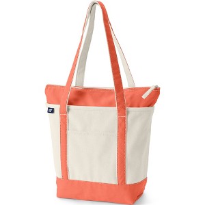 Lands' End Zip Top Long Handle Canvas Tote Bag - 1 of 4