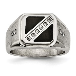 Black Bow Jewelry Men's 13mm Stainless Steel Black Enamel & CZ Tapered Ring - 1 of 4