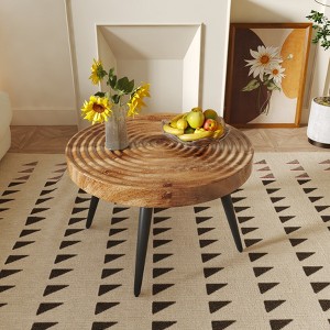31-in Modern farmhouse-style living room coffee table, round table with natural finish, burlywood - 1 of 1