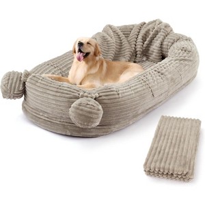 71"L Human Dog Bed with Blanket, 2 Side Storage Pockets and Portable Handle, Removable Cover, High-Density Foam Human Size Dog Bed for Adult - 1 of 1