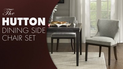 Set of 2 Gray Upholstered Walnut Dining Side Chairs