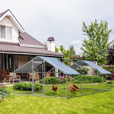 Large Silver Metal Chicken Coop Playpen with UV Cover