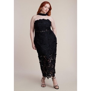 Plus Size Women's Strapless Lace Dress With Scarf by ELOQUII in Black Onyx (Size 28)