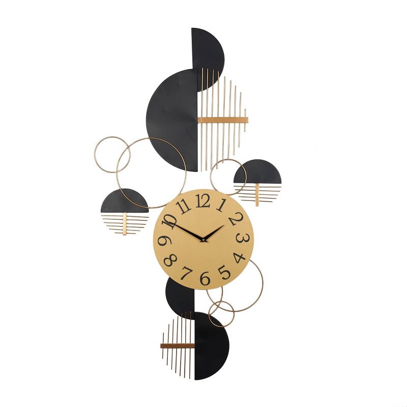 23&#34;x44&#34; Metal Geometric Half Moon Wall Clock with Adjustable Clock Face Black - Novogratz, 1 of 6