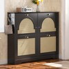 Whisen Narrow Tipping Bucket Shoe Rack & Shoe Cabinet with 4 Flip Drawers & Rattan Doors, 2 Silvery Hooks - 2 of 4