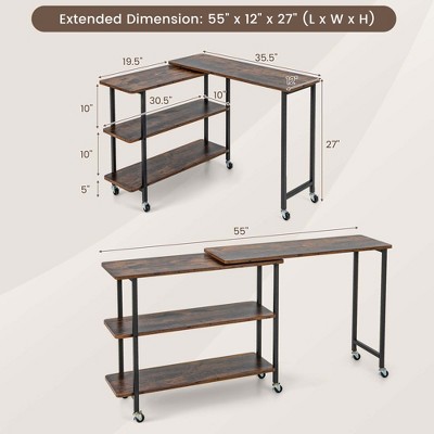 Rustic Brown Rotatable Sofa Side Table with Metal Frame
