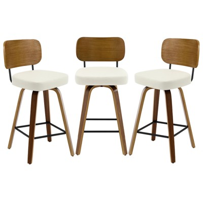 Bekrvio Swivel Counter Height Bar Stools Set of 1/2/3/4,26" Faux Leather Upholstered Bar Stools with Back & Bent Wood Frame for Kitchen Island