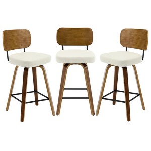 Bekrvio Swivel Counter Height Bar Stools Set of 1/2/3/4,26" Faux Leather Upholstered Bar Stools with Back & Bent Wood Frame for Kitchen Island - 1 of 4