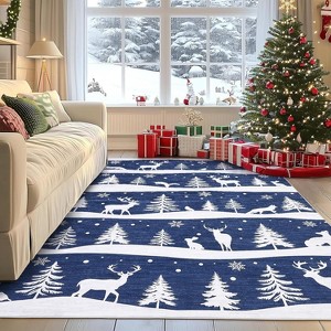 Rugs Washable for Christmas Home Decor Indoor Non Slip Carpet Soft Low Pile with Xmas Tree Reindeer Snowflake for Living Room - 1 of 4