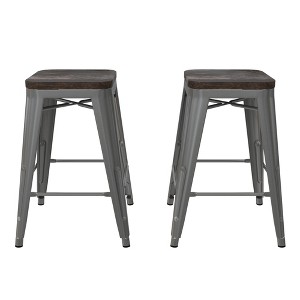 Ameriwood Home Fusion 24" Stackable Metal and Wood Counter Height Bar Stools - 1 of 4