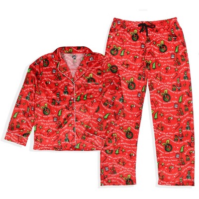 How The Grinch Stole Christmas Tossed Print Collar Sleep Pajama Set (l ...