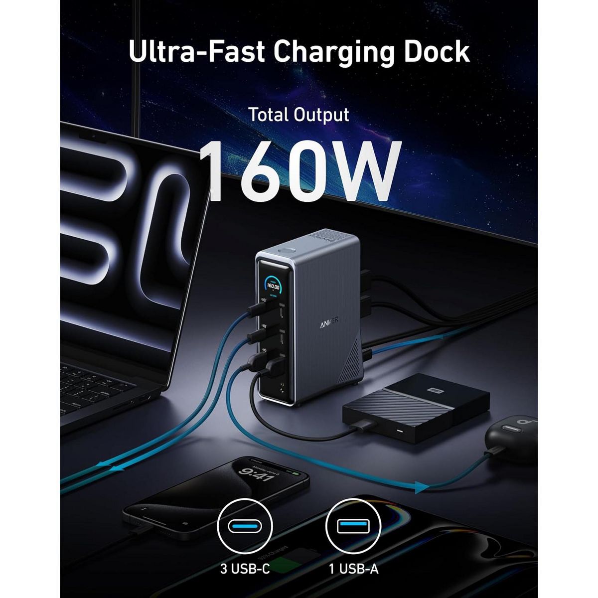 Anker Prime Docking Station (14-Port, 160W Max Output, 10 Gbps) + Anker Prime Thunderbolt 4 USB-C Cable, (3.3 ft, 240W, 40 Gbps) - thumbnail 3