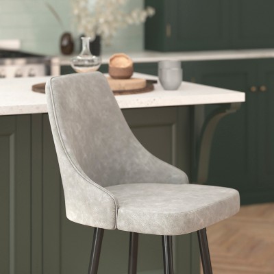 Gray Leather and Chrome Counter Height Stools - Set of 2