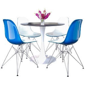 LeisureMod 5-Piece Dining Set, 35" Round Dining Table, White Iron, 4 Side Chair in Chrome - 1 of 4
