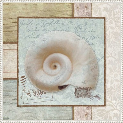 Nautical Seashell Beaded Framed Canvas Wall Art