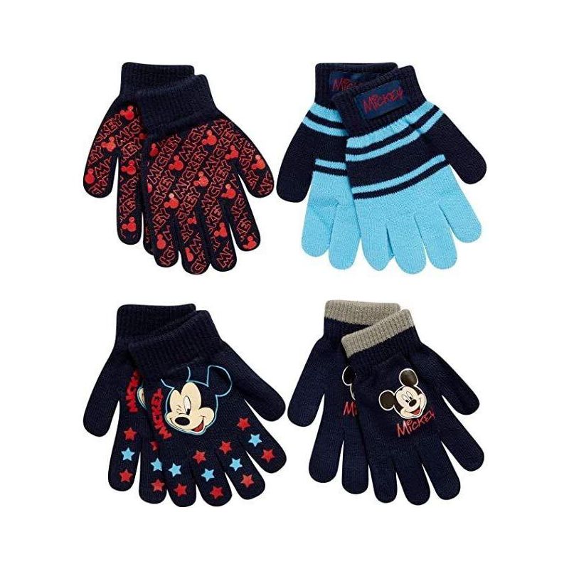 Disney Mickey Mouse Boy's 4 Pack Mitten or Glove Set, Kids Ages 2-7, 1 of 6