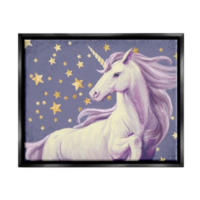 Stupell Industries Purple Unicorn in Starry Sky Floating Frame Canvas Art, Black, 31" x 25"