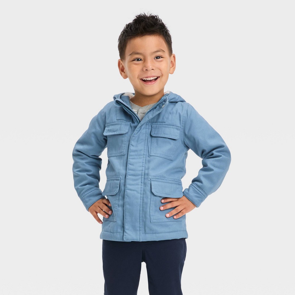 Toddler Fur Lined Military Jacket Cat Jack Blue 3T