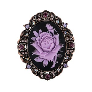 Alilang Vintage Gothic Cameo Rose Brooch Pin with Antique Silvery Tone and Rhinestone Accents - 1 of 4