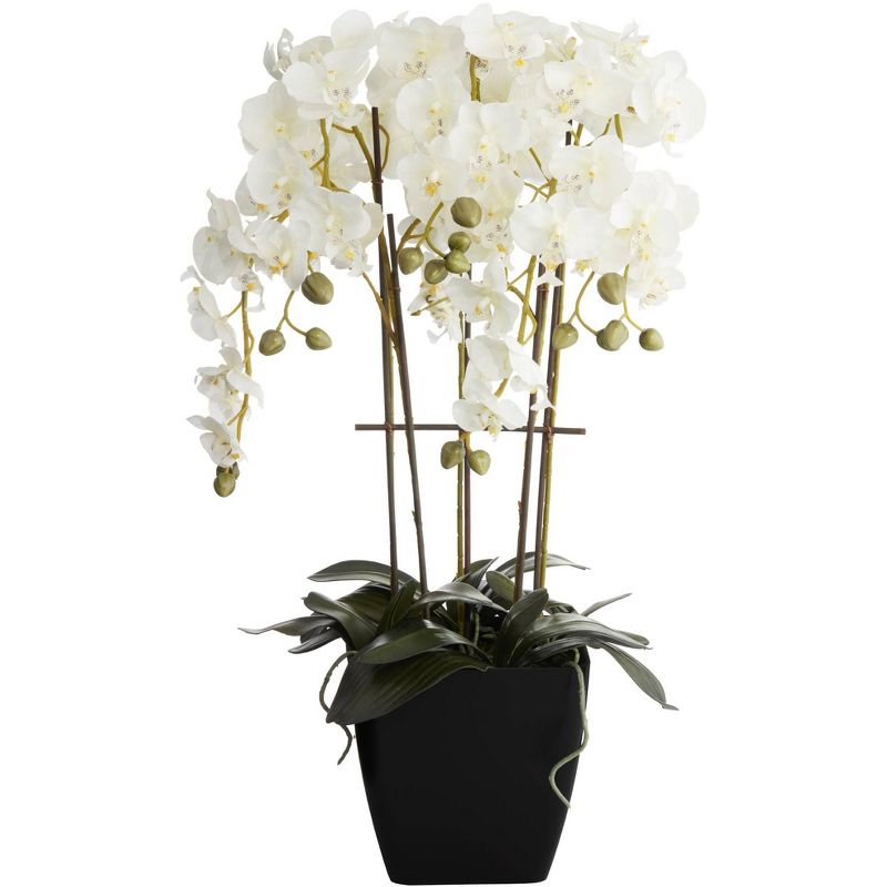 Dahlia Studios Potted Faux Artificial Flowers Realistic White Phalaenopsis Orchid in Black Pot for Home Decoration 25 1/2" High, 5 of 8