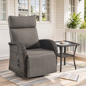 Buenhomino Outdoor Swivel Reclining Chair and Matching Side Table - 2-Piece Wicker Patio Bistro Set with Cushions,Brown Wicker - 1 of 4