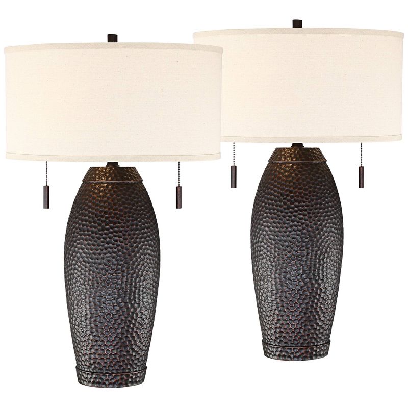 Franklin Iron Works Noah 31" Tall Vase Large Farmhouse Rustic End Table Lamps Set of 2 Pull Chain Brown Hammered Bronze Finish Living Room Bedroom, 1 of 9