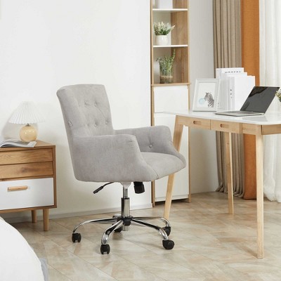 HOMCOM Mid Back Modern Home Office Chair with Tufted Button Design and Padded Armrests Swivel Computer Desk Chair for Study Living Room Bedroom