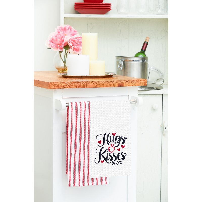 C&F Home Hugs & Kisses Hearts Valentine's Day Embroidered Waffle Weave Kitchen Towel, 2 of 6