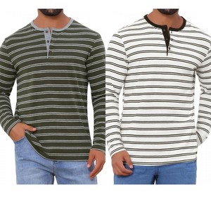 INSPIRE CHIC Men's Long Sleeves Contrasting Colors Striped Henley T-Shirts 2 Packs - 1 of 4