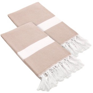 Linum Home Textiles 2pc Diamond Pestemal Beach Towel Beige : Microfiber, Machine Washable, Non-Slip Backing - 1 of 4