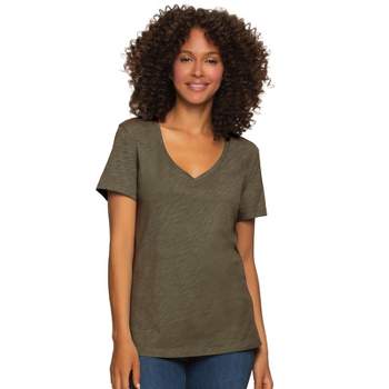 Reel Life Women's Ocean Washed Hibiscus Hook V-Neck T-Shirt - Lily Pad