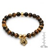 Steeltime Men's tiger eye beaded bracelet with 18k gold plated stainless steel lion. Color Options: Silver, Gold - 3 of 4