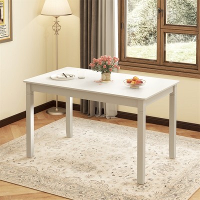 Cream White Rectangular Wooden Dining Table with Rubber Wood Legs