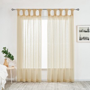 2Panels Tie-Top Rod Pocket Sheer Curtains,Solid Color with Subtle Linen Dots, Ideal for Bedroom/Living Room - 1 of 4