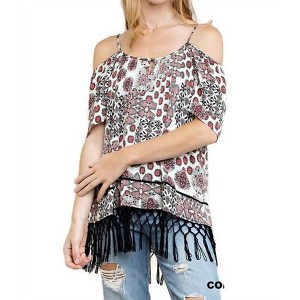 Women's Off The Shoulder Fringe Top - KORI - 1 of 4
