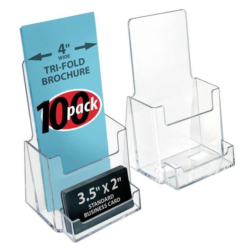Azar Displays Trifold Brochure Holder w/ Business Card Pocket. Inside Dimension: 4.125"W, 1 of 8