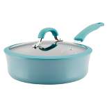Rachael Ray Cook + Create Aluminum Nonstick Saute Pan with Lid 3qt Agave Blue