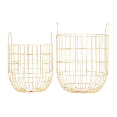 Set of 2 Contemporary Iron Storage Baskets Gold - Olivia & May