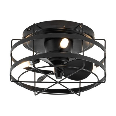 Parrot Uncle 12.5" Black Indoor Flush Mount Cage Ceiling Fan, Modern