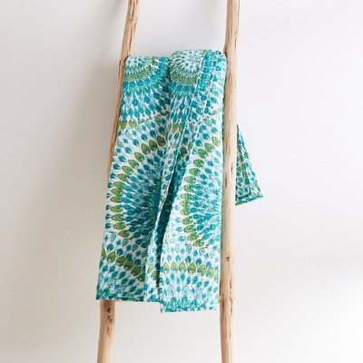 Teal and Green Cotton Reversible Quilted Throw Blanket