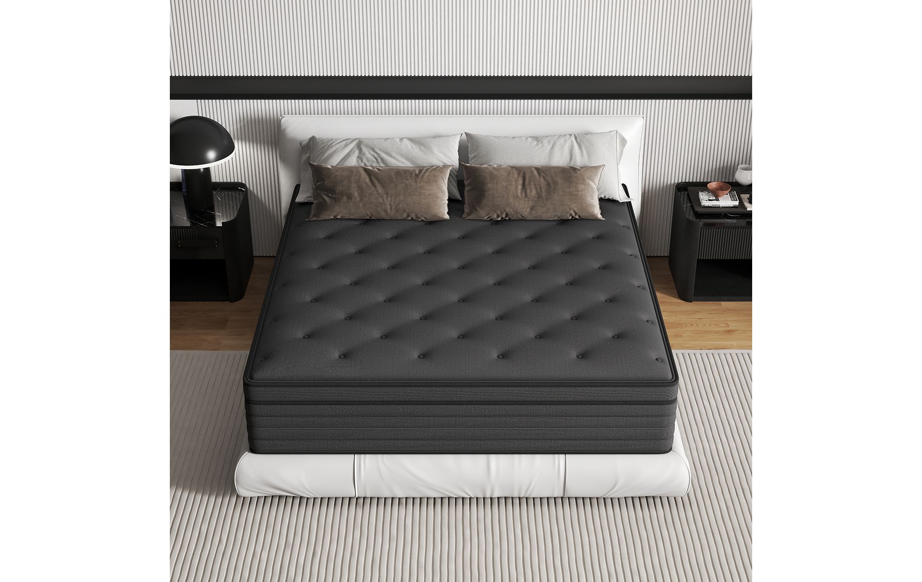CHEVNI 12-14 Inch Mattress in a box Hybrid Spring Memory Foam Medium Firm Black