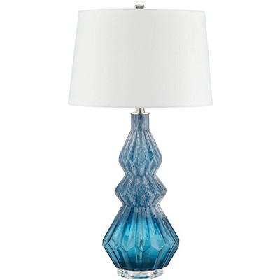 Possini Euro Design Coastal Table Lamp 30 3/4" Tall Blue Art Glass Off White Drum Shade for Living Room Bedroom Beach House Home