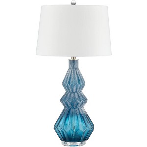 Possini Euro Design Coastal Table Lamp 30 3/4" Tall Blue Art Glass Off White Drum Shade for Living Room Bedroom Beach House Home - 1 of 4