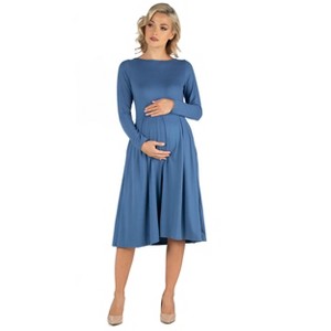 24seven Comfort Apparel Maternity Fit N Flare Pocket Dress - 1 of 4