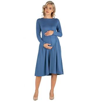 24seven Comfort Apparel Midi Length Fit N Flare Pocket Maternity Dress  Brick at  Women's Clothing store