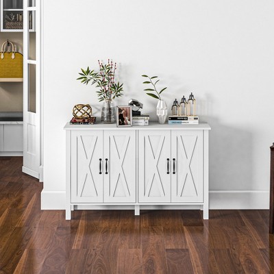 White Farmhouse Wood Sideboard Buffet Cabinet with Barn Doors