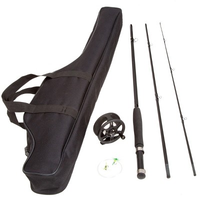 Leisure Sports Fly Fishing Combo With 8' 3-Piece Rod, Reel, Fly Line, Tapered Leader, 2 Flies, and Carry Bag - Black