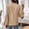 Womens Long Sleeve Tops Ruffled Neckline Peasant Blouse with Embroidered Lantern Sleeve Front Pleated Blouse Fall Fashion Outfits - 2 of 4