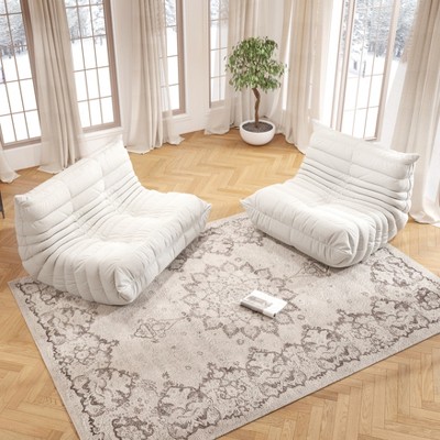 SYFERLORY Soft Beanbag Chair Set of 2£¬Bean Bag Chairs for Teens with High-Resilience Foam, Non-Slip Base Floor Lounge Sofa,Living Room, White